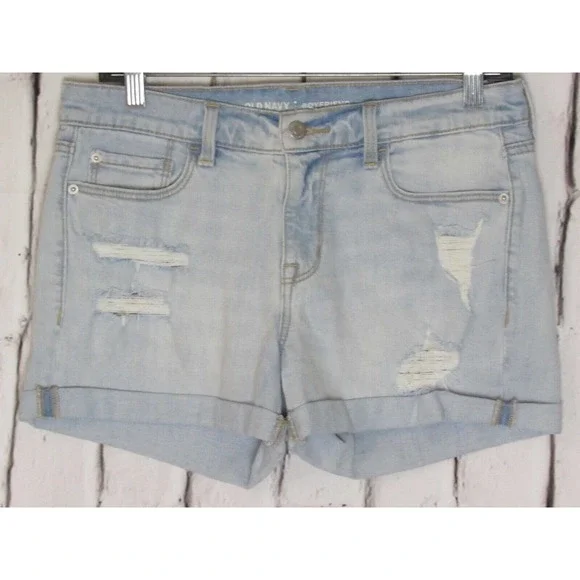 Old Navy Women Jean Shorts Size 8 Blue Midrise Boyfriend Distressed Cuffed Denim - Picture 1 of 4